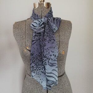 Denim Blue Animal Print Silk Blend Rectangle Scarf